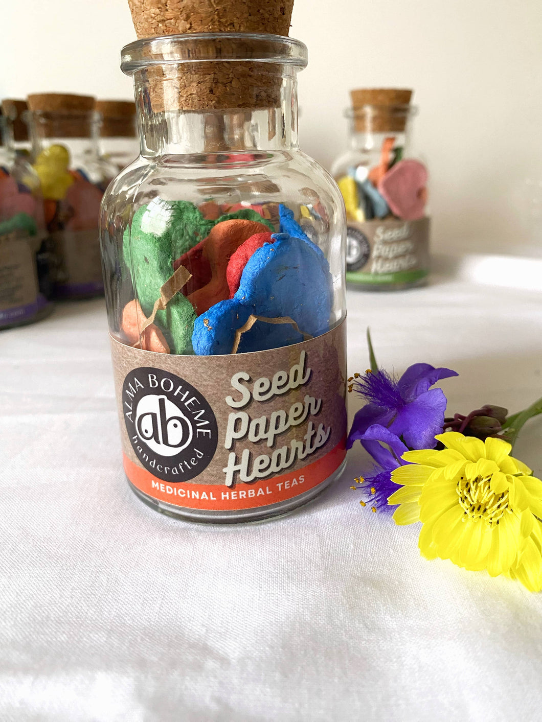 Alma Boheme Handmade - Medicinal Herb Tea Mix Seeded 10 Paper Hearts in Glass Jar