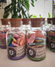 Load image into Gallery viewer, Alma Boheme Handmade - Wildflower Seed Paper Hearts in glass jar with cork lid
